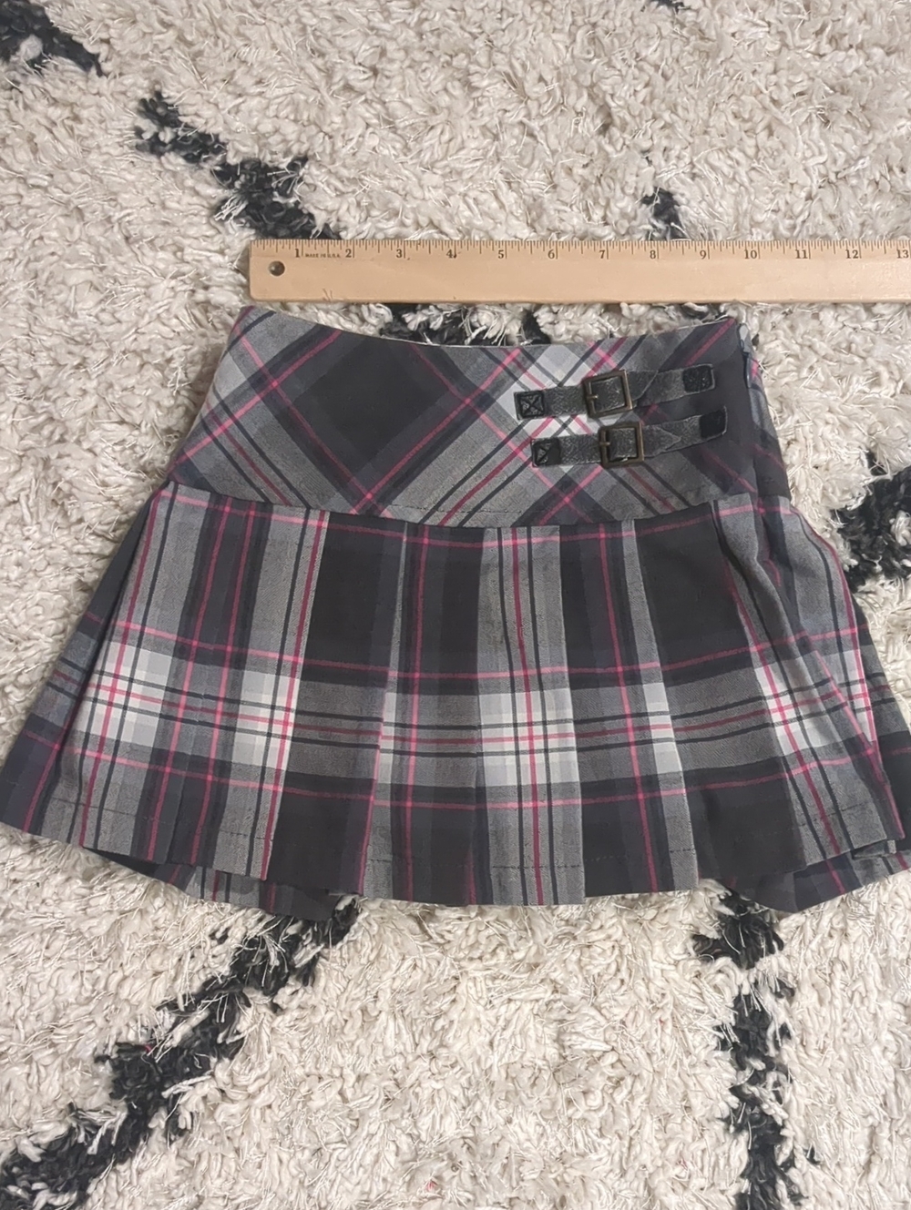 Cherokee Gray & Pink Plaid Pleated Mini Skirt with Buckle Straps Girls 6